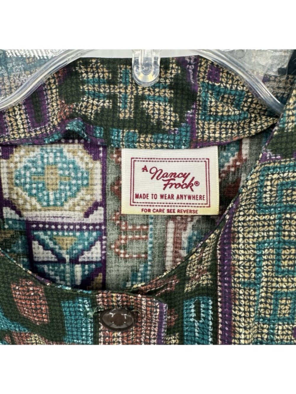 vintage 70s A LINE SHORT SLEEVE DRESS M aztec southwestern festival casual boho - Picture 5 of 13